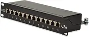 DIGITUS Cat 5e Patch Panel - 12 Ports - RJ45 Jacks - 10-inch Rack Mount 1 Rack Unit - LSA Distribution Field - Shielded - Black