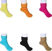 [Louluu] Women Turn-Cuff Ankle Socks, 6 Pairs, Multicolour Pack, Ribbed Knit,%65 Acrylic Wool, Made in Turkey, One Size (4-6.5), Red, One size