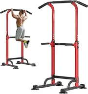 soges Power Tower Pull Up & Dip Station Multi-Function Home Strength Training Fitness Workout Station Height Adjustable, Red
