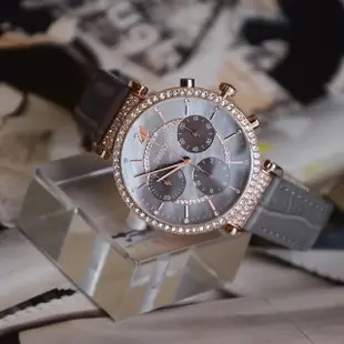 【SWAROVSKI 施華洛世奇】PASSAGE CHRONO 灰色三眼計時皮革錶帶腕錶 手錶 女錶 母親節(5580348)