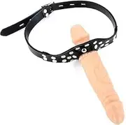 Wearable Facial Penis Gag Dildo Adjustable Leather Facial Wearable Gag Mouth BDSM Adult Sex Toys
