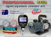 Split and A/C Install Kit, Vacuum Pump, Digital Vacuum Gauge, R410a Manifold Set