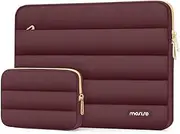 [MOSISO] 15-15.6 inch Laptop Case, 16 inch Puffy Laptop Sleeve Compatible with MacBook Pro 16, HP Dell ASUS Acer Toshiba Lenovo Notebook Computer, Polyester Horizontal Bag with Small Case, Wine Red