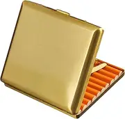 [ARKCHIU] Cigarette Case Retro Copper Box Double Sided Spring Clip Open Pocket Holder for 20 Cigarettes Gold,One Size