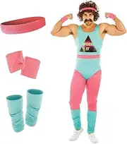 fun shack Mens 80s Fitness Instructor Costume Adults Retro Neon Leotard Outfit