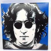 John Lennon Allison Lefcourt Artwork Blue Original Mixed Medium on Canvas 282/3