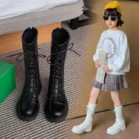 在飛比找Yahoo!奇摩拍賣優惠-女童靴子冬季2024新款高筒長靴秋冬長筒單靴兒童馬丁靴子公主
