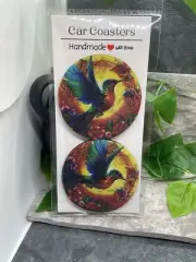 2 PC Car Cup Holder Coaster Set 2.75" Anti Slip Silicone Back New Hummingbird 24