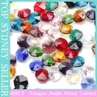 40PCS 2 Holes Octagon Beads Mixed Colours Crystal Glass Suncatchers Mobiles 14mm