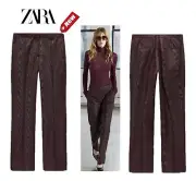 Zara Pants Womens Medium Moire Effect ZW Collection Burgundy Flat Front NWT