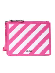 Off-White Flat Diag White & Fuchsia Leather Double Clutch