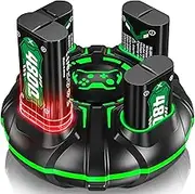 Rechargeable Xbox One Battery and Charger Station for Xbox Series X/Xbox Series S/Xbox One S/X/Elite Controller 4 * 2000 mAh Rechargeable Battery with 4-Slot Charging Station and C-Type Cable