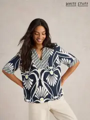 White Stuff Blue Ash Linen Blend Top (F13831) | $136