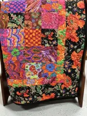 Handmade Patchwork Quilt, 59" x 73", Kaffe Fassett Fabrics, Floral Sofa Throw