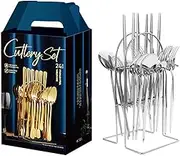 AIMALL Stainless Steel Cutlery Set - 24-Piece Flatware for 6 People, Includes Knives, Forks, Spoons, Coffee Spoons, Mirror Polished Tableware, Elegant Design, Dishwasher Safe