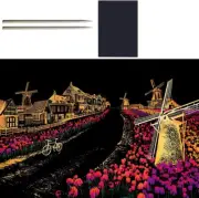 Scratch Art Rainbow Painting Paper City Night View Pattern Scrape Paper&All Blac