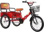 Folding Tricycle with Rear Cabin,Cruiser Bike with Reinforced Front Fork,Rickshaw Trike with Back seat,3 Wheels Bicycle with Pneumatic tire Spoke Wheels,Single Brake