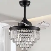 Modern Fandelier Ceiling Fan with Light and Remote, 36” Dimmable Black Retrac...
