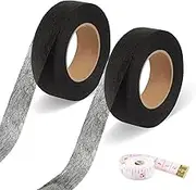 2-Pack Hemming Tape Iron On with 1 Measuring Tapes,2 cm Wide 24 m Long Fashion Tape,Hemming Tape Hem Tape for Clothing,Household Items Such As Jeans,Skirts,Shirts,Curtains (Black)