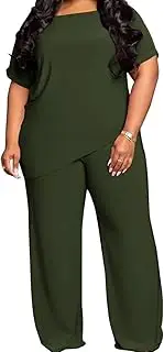 [TOPSRANI] Womens Plus Size Two Piece Outfits Sweatsuits Casual Tracksuit Short Sleeve Loose Baggy Wide Leg Long Pants Sets