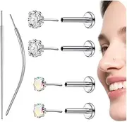 [MODRSA] 20g Titanium Earrings Flat Back Implant Grade Titanium Nose Stud Threadless Hypoallergenic Earring Stud Silver Cartilage Earrings for Women Surgical Steel Helix Tragus Piercing Jewelry