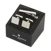 Jeff Banks Men's Stylish Smooth Metal Tie Bar & Cufflinks Set Polished Silver