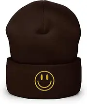 [Generic] Smiley Embroidered Cuffed Beanie Hat, Smiley Face Beanie, Smiley Embroidered Knit Beanie, Smile Face Hat, Embroidered Beanie, Cuffed Beanie - DS301, Color, One Size