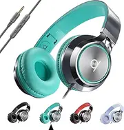Artix CL750 Foldable Noise Isolating On Ear Headphones Wired with Microphone and Volume Control, Stereo Head Phones Corded with Adjustable Headband for Computer, Laptop and Cell Phone (Turquoise/Gray)