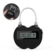 Smart Time Lock LCD Display Time Lock Multifunction Travel Electronic , Waterproof USB Rechargeable Temporary Padlock black