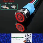 10 x 16mm Metal Push Button Switch Red LED 12-24V PreWired Self-Locking Switch