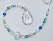 Handmade Beaded Pastel Suncatcher - Clear Crystal Prism - Hanging Decor