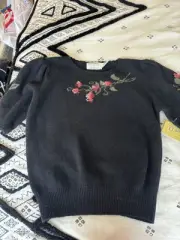 Vintage Susan Bristol Sweater Hand Embroidered Black Lambswool Bows Berries