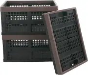 15 L Black Plastic Collapsible Storage Basket, Folding Crates Storage, Set of 3