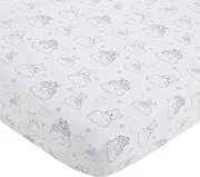 Disney Winnie The Pooh Hello Sunshine Grey & White Cloud Nursery Fitted Crib Sheet with Piglet & Tigger, Grey, White