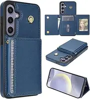 [Asuwish] Mobile Phone Case for Samsung Galaxy S24 Plus S24+ 5G Case with Strap Card Slot Foldable Glitter Leather Wallet Stand S24plus 24S S 24 + 24+ Mobile Phone Cases Protective Phone Case Blue