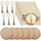 6 Set/18 Pcs Boho Placemats Natural Cotton Burlap and Grass Woven Table Mats ...