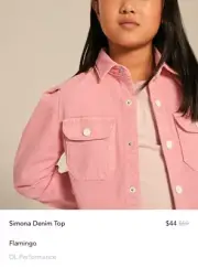 NWT DL1961 Girls Denim Long Sleeve Top Frayed Hem Button Front Shacket Flamingo