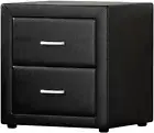 Bedside Table with 2 Drawers Black Faux Leather Upholstered Drawer Bed End Side