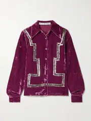 [ALIX OF BOHEMIA] ALIX OF BOHEMIA - Dolly Embellished Crushed-velvet Shirt - Plum - medium medium Purple