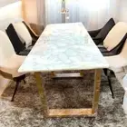 Rectangle White Quartz Stone Dining Table Luxury Bar restaurant Decor Interior