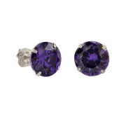 10k White Gold Purple Amethyst CZ Stud Earrings Cubic Zirconia Round Prong Set