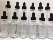330pcs- 1oz (30 ml) CLEAR Boston Round Glass Bottles w/ Dropper Tops