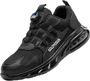 [SDEQA] Safety Trainers Men Women Steel Toe Cap Shoes Puncture Proof Industrial Sneakers Lightweight Cushioning Work Shoes with Rotary Button