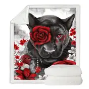 Art Painting Ruby Rose Panther and Hummingbird Throw Blanket