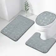 3Pcs Bathroom Floor Mat Carpet Water Absorp Shower U Shape Mat Anti Slip
