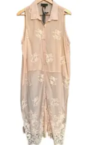 Jeans Buffalo Womens topper duster sheer lace vintage blush peach nude Size XL