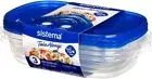 Sistema 950ml Rectangle Food Storage Containers, Clear with Blue Lid, Pack of 3
