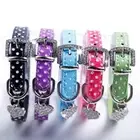 Dog Collar Puppy Neck Strap PU Leather adjustable Polka Dot pink blue red green