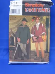 Simplicity 7761 Men's Robin Hood Renaissance Costumes Sewing Pattern XS-XL NEW