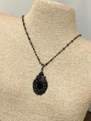NWT Monet Black Rhinestone/Faceted Beads Romantic Teardrop Pendant Necklace 18"
